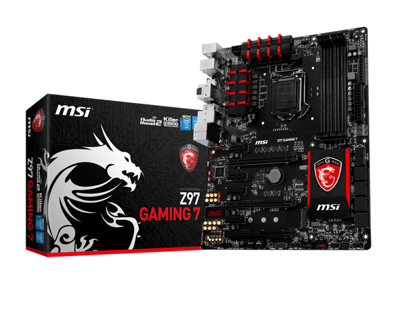 MSI Intel Z97 Gaming 7 Z97 Chipset, Socket 1150 @ 100MHz FSB, 4th Gen Core i3/i5/i7/Pentium/Celeron Support, DDR3 1333 (3300MHz Max OC), 4x DIMM Dual Channel (32GB)