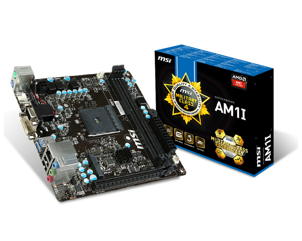 MSI AMD AM1I Chipset, Socket AM1, Athlon/Sempron Support, DDR3 1333/1600MHz, 2x DIMM Dual Channel (32GB)