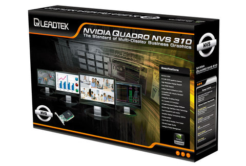 Leadtek nVidia NVS310 PCIe x16 Workstation GPU, 512MB 64-Bit GDDR3, DMS59 Connection for 2x DVI Out with Converter Included