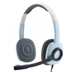 Logitech Headset - H250, Full Stereo Sound, 3.5mm Jack, Inline Audio Controls, Noise Cancelling Mic, Adjustable Headband, Ice Blue