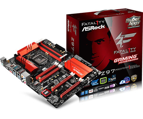 ASRock Z97 Fatal1ty Professional Intel Z97 Chipset, Socket 1150, 5th Gen Core i3/i5/i7/Pentium/Celeron Support, DDR3 1333 (3200MHz Max OC), 4x DIMM Dual Channel (32GB)