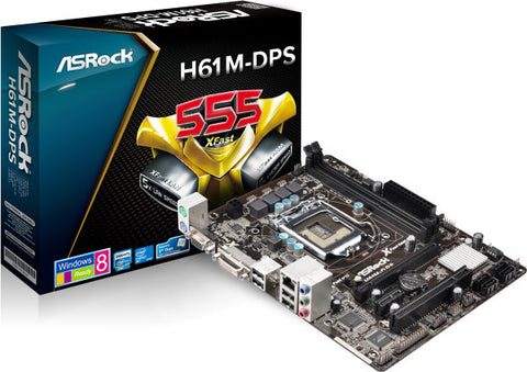 ASRock H61M-DPS Intel H61 Express Chipset, Socket 1155 @ 100MHz FSB, 3rd Gen Core i7/i5/i3/Pentium/Celeron, DDR3 Up To 1600, Dual Memory Channel, 2x DIMMs (Max 16GB)