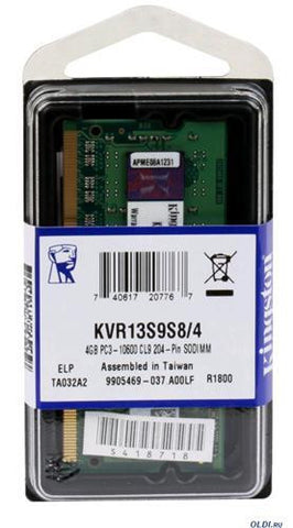 Kingston ValueRam Memory - 4GB DDR3-1333MHz, 204-Pin, PC3-10600, Non-ECC, CL9, SODIMM