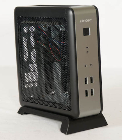 Antec ISK 110 VESA Silver/Black Mini-ITX Chassis - VESA Mount Included for Monitor Mounting, 90-Watt PSU (92% Efficiency), Perforated Mesh Construction