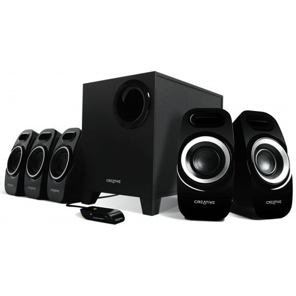 Creative Inspire T6300 - 5.1 Channel, Image Focus Plate, Dual-Slot Speaker Enclosures, In-Line Remote Control, 57W RMS Power, DownPort SubWoofer - 3.5mm Connectors