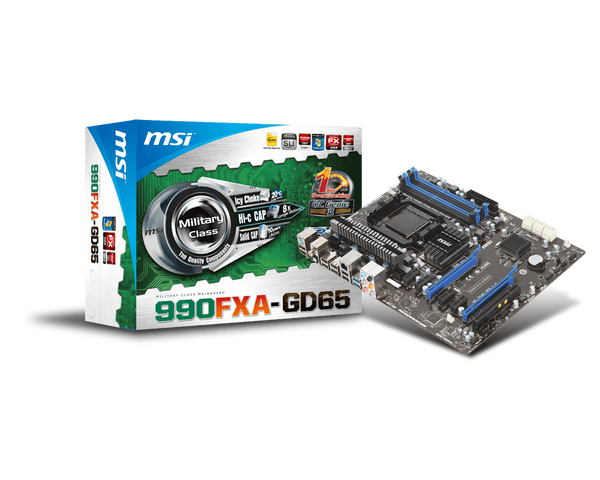 MSI AMD 990FXA-GD65 V2 990FX+SB950 Chipset, Socket AM3+, DDR3 800/1066/1333/1600/1866/2133, Dual Memory Channel, 4x DIMM Slots (Max 32GB)