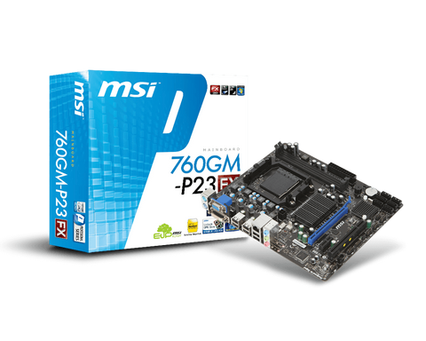 MSI AMD 760GM-P23 (FX) 760 Chipset, Socket AM3+, DDR3 800/1066/1333, Dual Memory Channel, 2x DIMM Slots (Max 16GB)