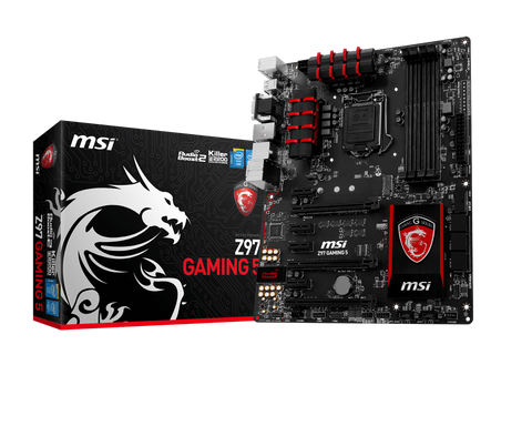 MSI Intel Z97 Gaming 5 Z97 Chipset, Socket 1150 @ 100MHz FSB, 4th Gen Core i3/i5/i7/Pentium/Celeron Support, DDR3 1333 (3300MHz Max OC), 4x DIMM Dual Channel (32GB)