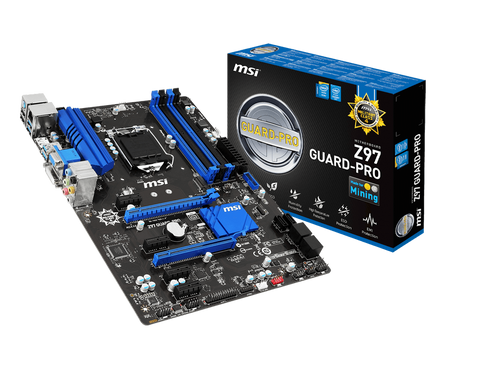 MSI Intel Z97 Guard-pro Z97 Chipset, Socket 1150 @ 100MHz FSB, 4th Gen Core i3/i5/i7/Pentium/Celeron Support, DDR3 1333 (3000MHz Max OC), 4x DIMM Dual Channel (32GB)