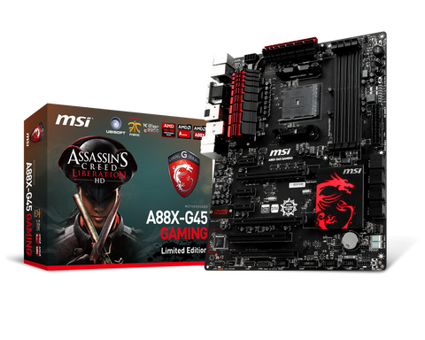 MSI AMD A88X-G45 Gaming chipset, Supports Socket FM2+ AMD A-Series Processors, DDR3 2400MHz Max OC, Dual Memory Channel, 4x DIMM Slots (Max 64GB)