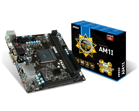 MSI AMD AM1I Chipset, Socket AM1, Athlon/Sempron Support, DDR3 1333/1600MHz, 2x DIMM Dual Channel (32GB)