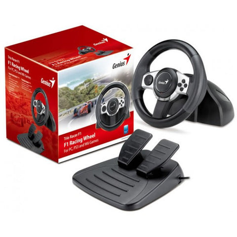 Genius Trio Racer F1 Wheel  - 11 Buttons, Foot Pedals, Compatible With PC/PS3/Wii, Ergonomic, Mounting Clamp,