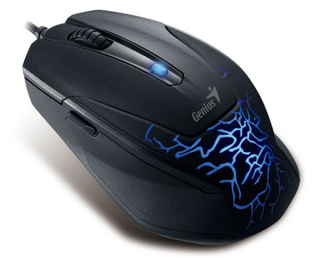 Genius X-G500 Gaming Mouse - 6 Button, GamerScroll, Blue Illumination, Lightning Pattern, Macro Support, Rubber Thumb Grip, Gaming UI, USB