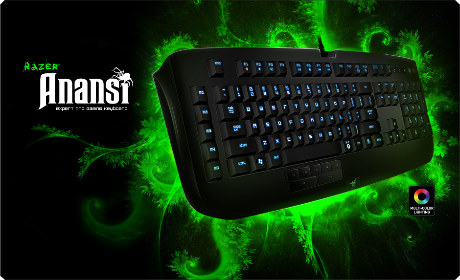 Razer Anansi MMO Gaming Keyboard - 7 Thumb Modifier Buttons, 100+ Programmable Keys, Backlit, One Button Profile Switching, Easy Access Media Keys